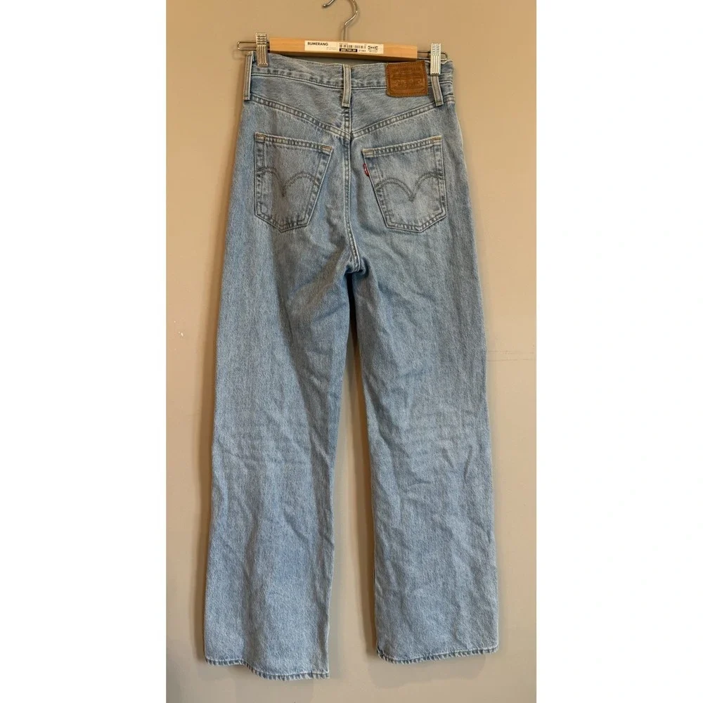 LEVI'S Ribcage Wide Leg Jeans Blue Denim‎ Size 24 x 32 Medium Wash 100% Cotton